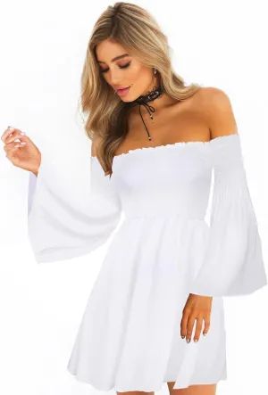 Women's Dress Summer Floral Long Sleeve Off Shoulder Casual Mini Dresses