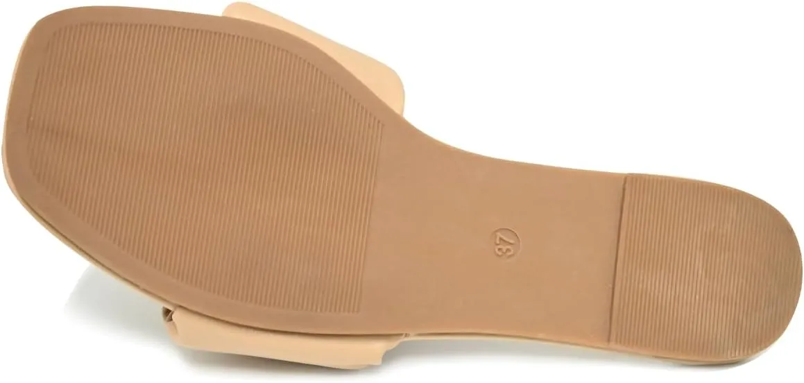 Women's Flat Sandals Comfortable Casual Square Open Toe Slide Sandals Trendy Flexiable Strap Summer Beach Sandals Cute Slip On Dressy Mlue Black White Nude Sandals