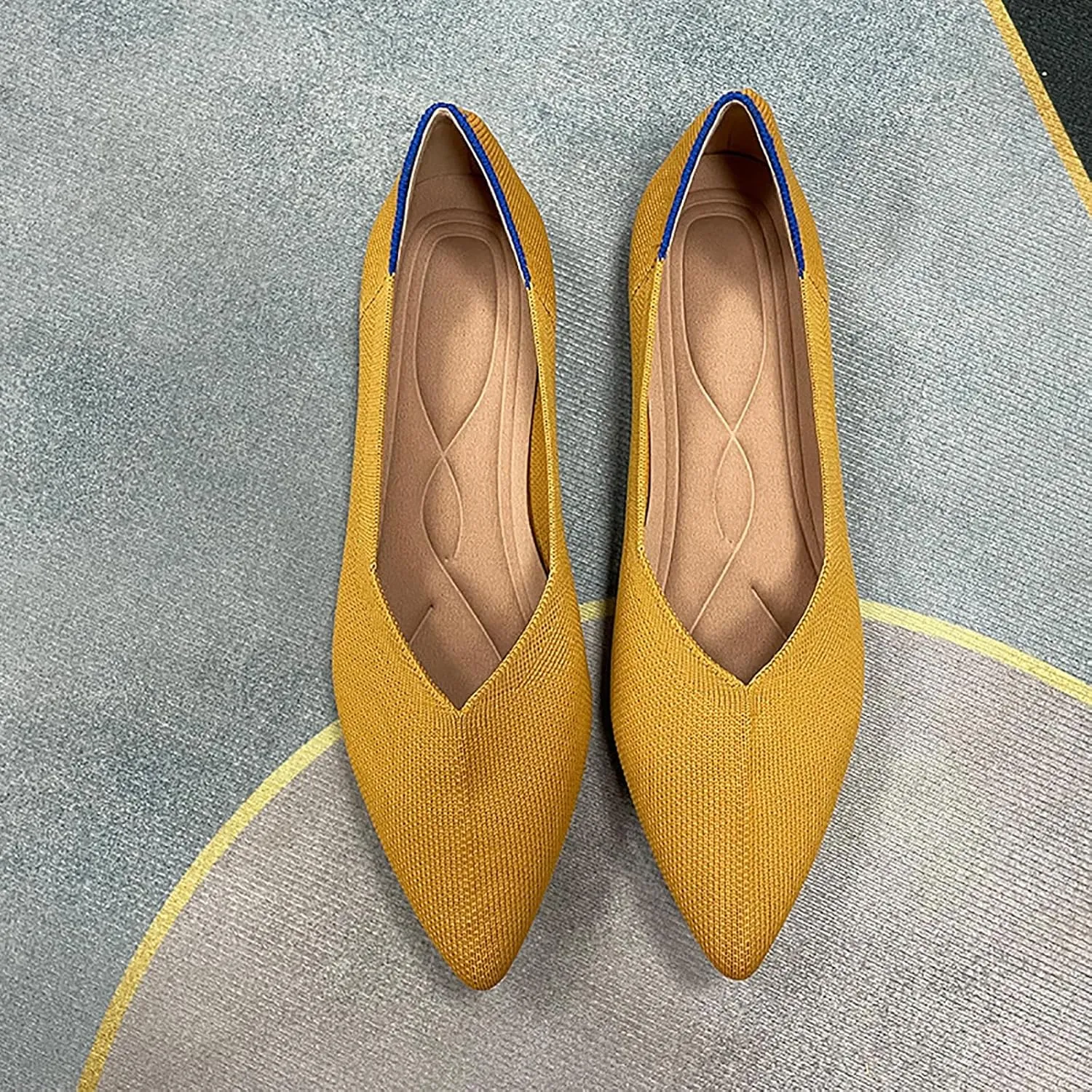 Women's Flats Shoes Pointed Toe Knit Ballet Comfortable Dressy Slip On Flat Classic Ballet Office Work Shoes
