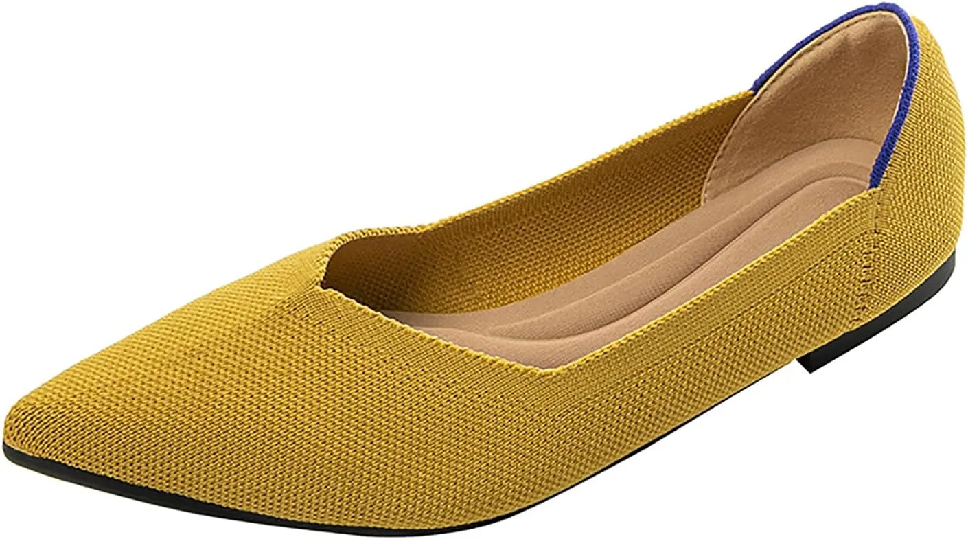 Women's Flats Shoes Pointed Toe Knit Ballet Comfortable Dressy Slip On Flat Classic Ballet Office Work Shoes