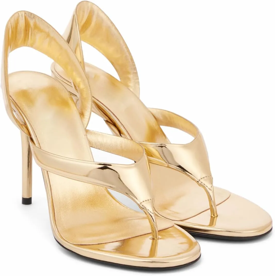 Women's Flip Flop High Heel Sandals Metallic Leather Stiletto High Heels Strappy Summer Dress Shoes For Ladies Wedding Party