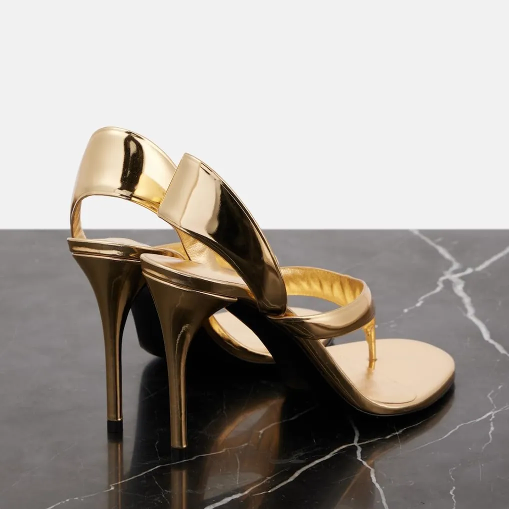 Women's Flip Flop High Heel Sandals Metallic Leather Stiletto High Heels Strappy Summer Dress Shoes For Ladies Wedding Party