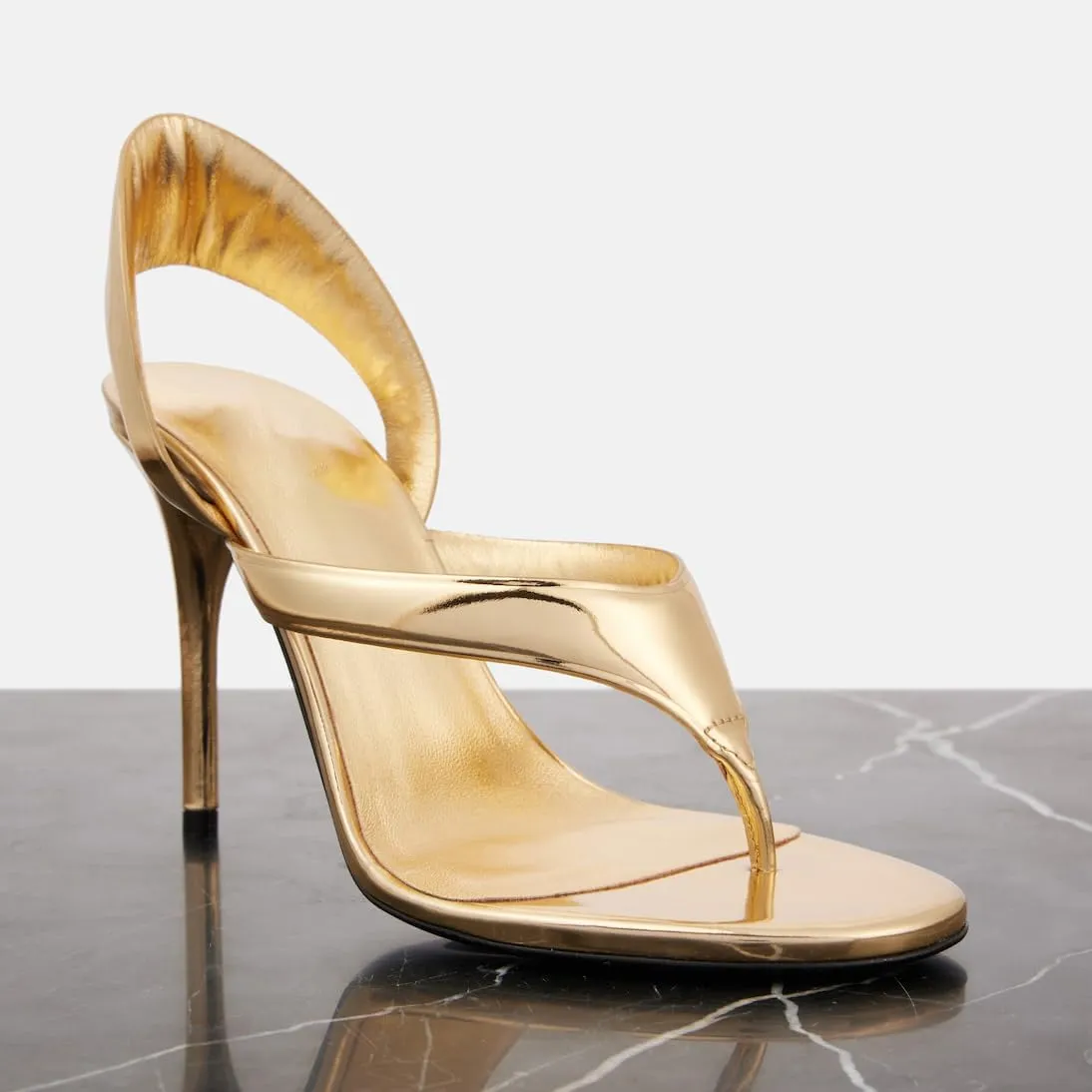 Women's Flip Flop High Heel Sandals Metallic Leather Stiletto High Heels Strappy Summer Dress Shoes For Ladies Wedding Party