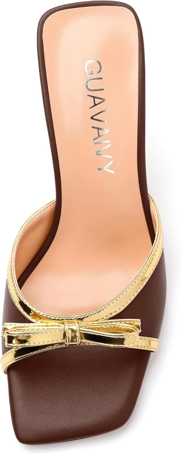 Women's Heeled Sandals, Open Square Toe Stilettos with Bow Detail, Fashion Dressy High Heels for Work, Parties & Daily Outings