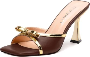 Women's Heeled Sandals, Open Square Toe Stilettos with Bow Detail, Fashion Dressy High Heels for Work, Parties & Daily Outings