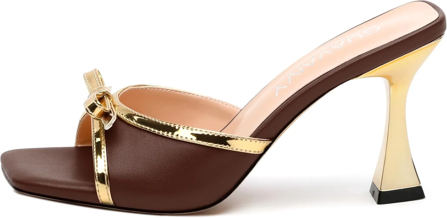 Women's Heeled Sandals, Open Square Toe Stilettos with Bow Detail, Fashion Dressy High Heels for Work, Parties & Daily Outings
