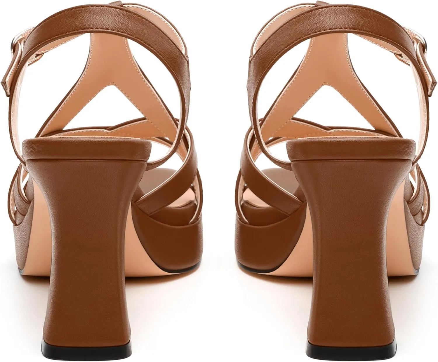 Womens Heeled Sandals, Square Open Toe Small Chunky Heel Platform Sandals for Women, Leather Insole T-strap Daily Comfort Dressy Sandals 3.3"