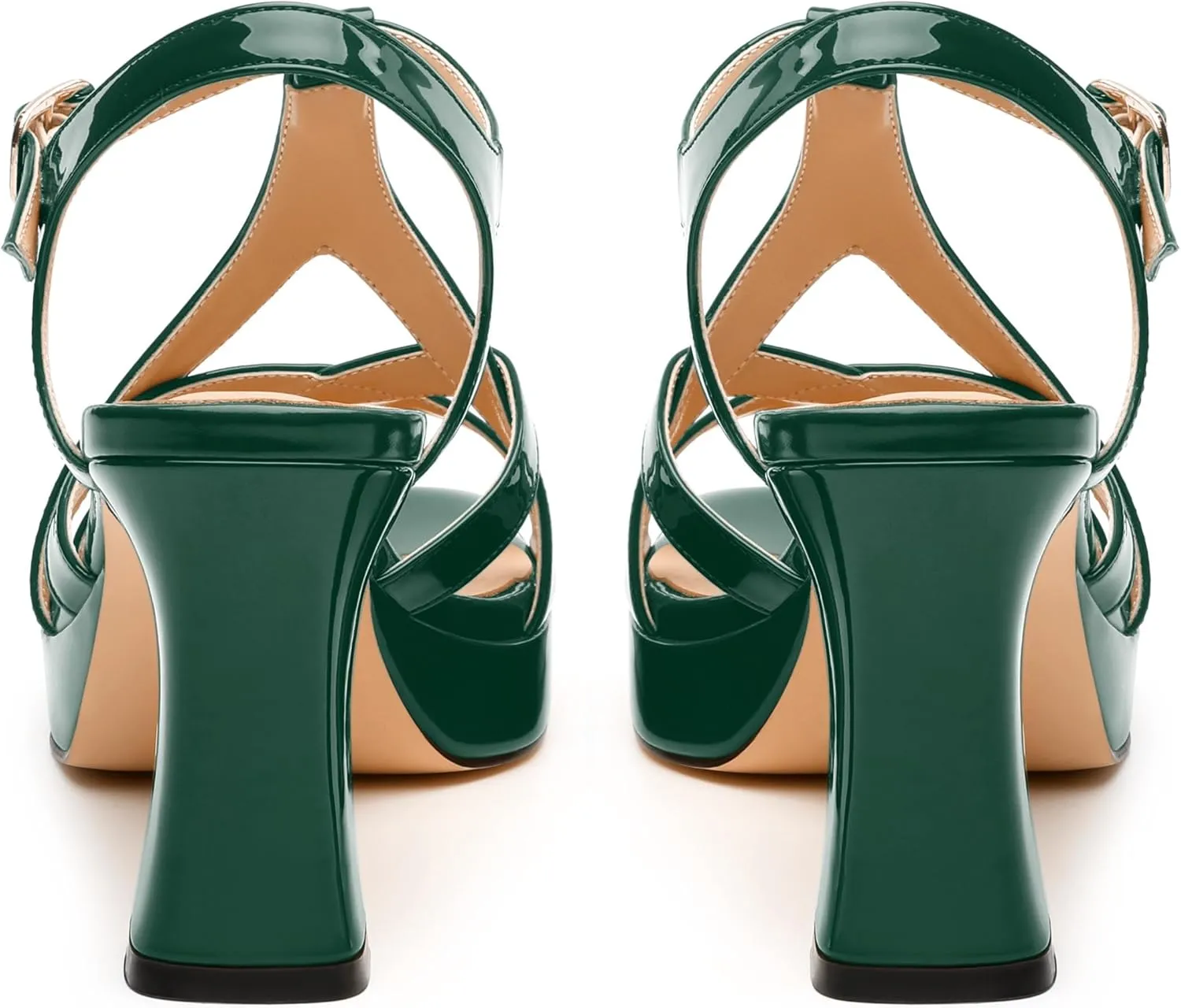 Womens Heeled Sandals, Square Toe Chunky Heel Platform Sandals for Women, Leather Insole T-Strap Sandals for Working, Wedding, Street, Party 3.3"