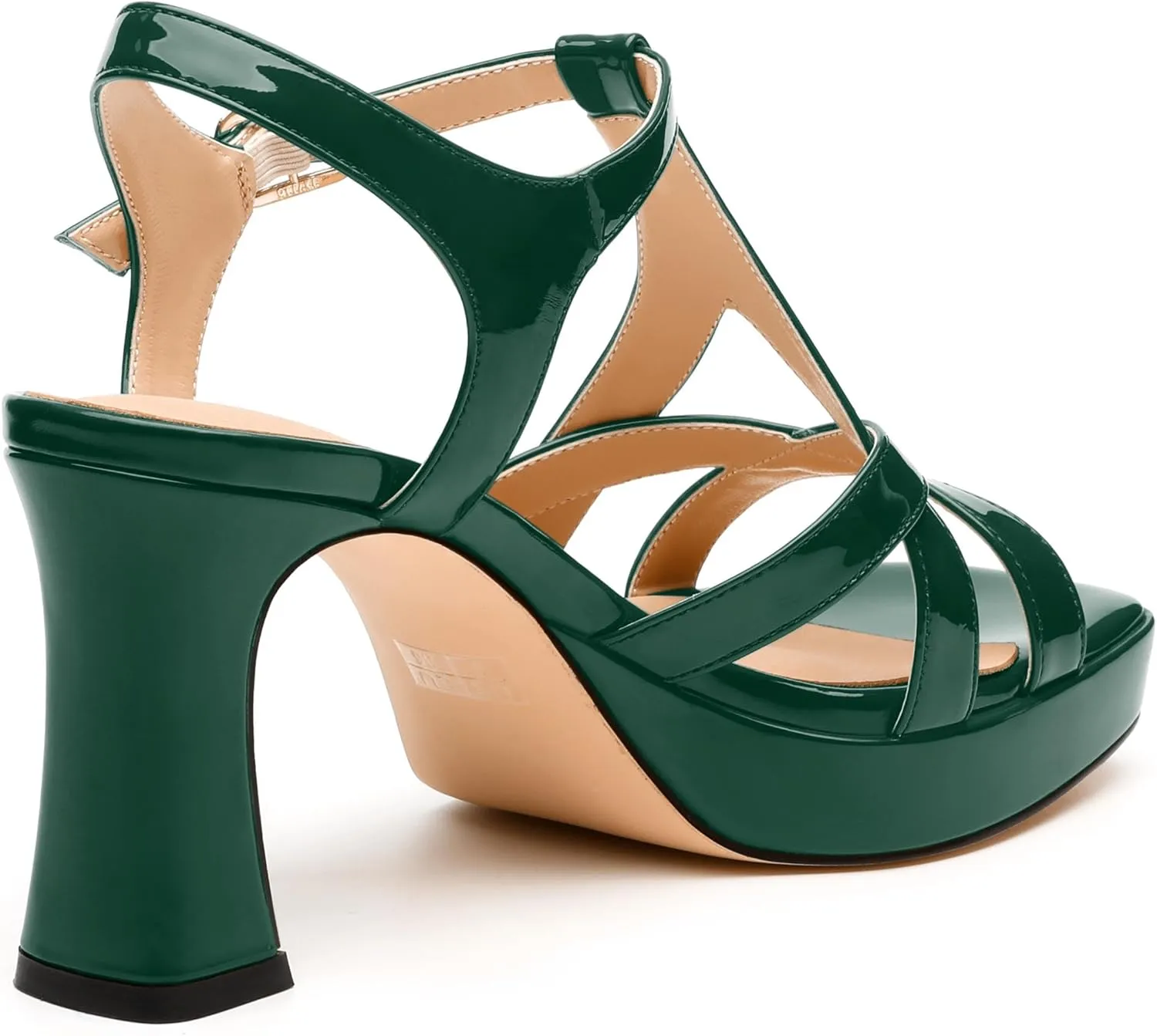 Womens Heeled Sandals, Square Toe Chunky Heel Platform Sandals for Women, Leather Insole T-Strap Sandals for Working, Wedding, Street, Party 3.3"