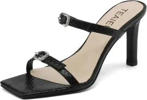 Women's Heeled Sandals Strappy Heels for Women Square Toe Prom Shoes Stiletto Heels Dressy for Party Wedding