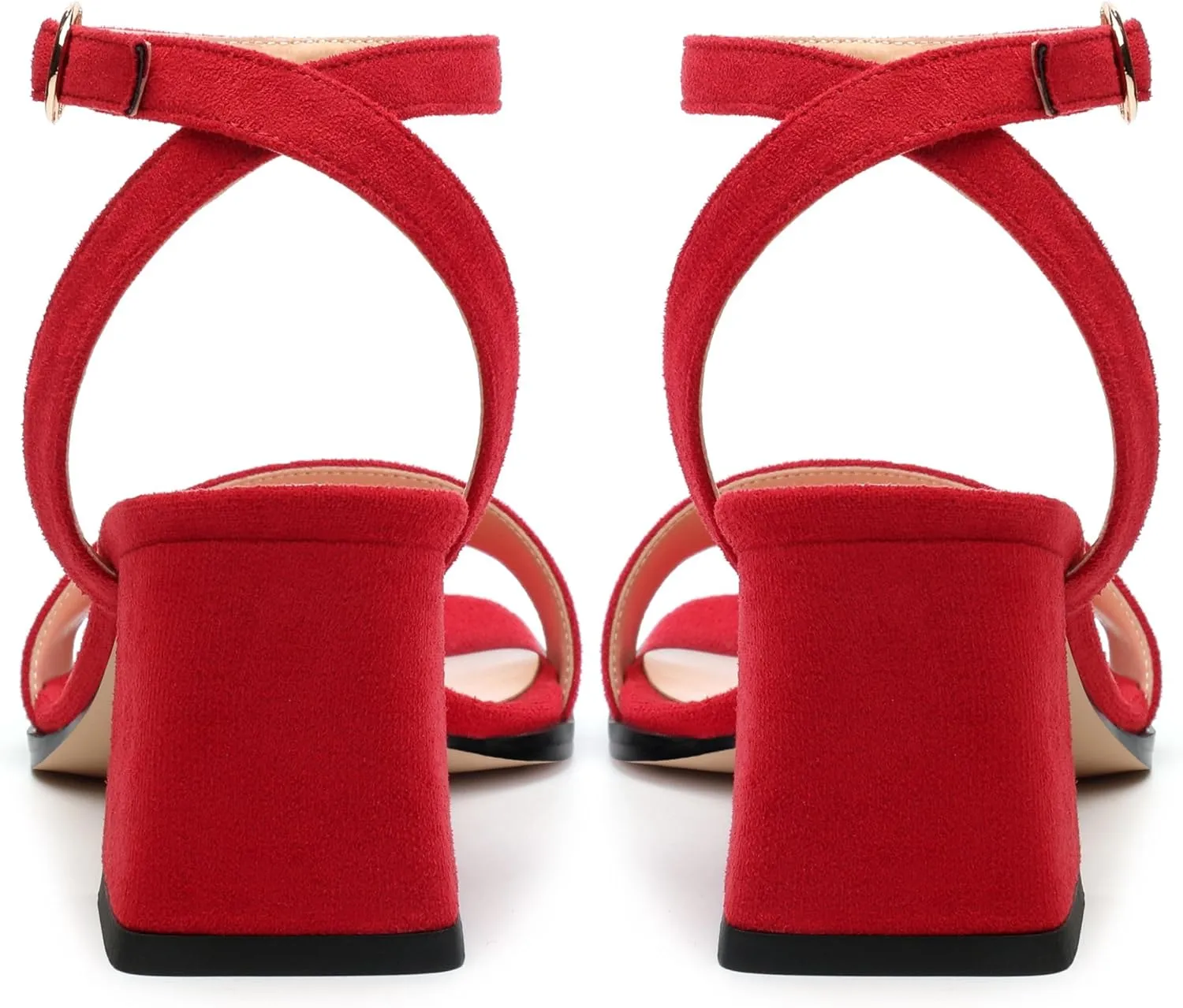 Women's High Chunky Heels Square Toe Block Ankle Strap Dress Comfort Sandals, 2" Heel Height