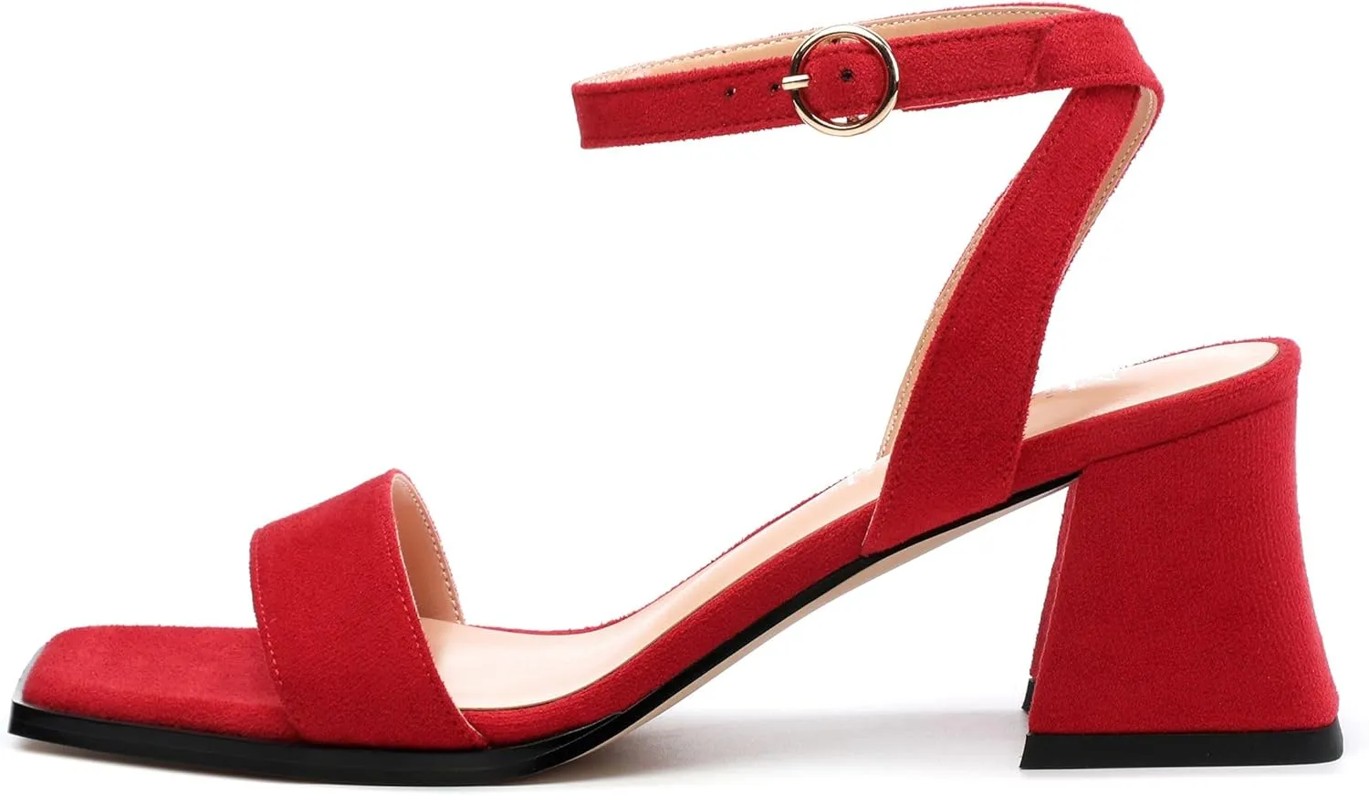 Women's High Chunky Heels Square Toe Block Ankle Strap Dress Comfort Sandals, 2" Heel Height