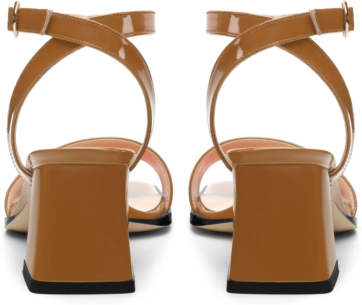 Women's High Chunky Heels Square Toe Block Ankle Strap Dress Comfort Sandals, 2" Heel Height