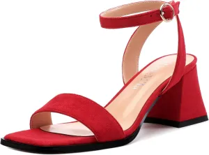 Women's High Chunky Heels Square Toe Block Ankle Strap Dress Comfort Sandals, 2" Heel Height
