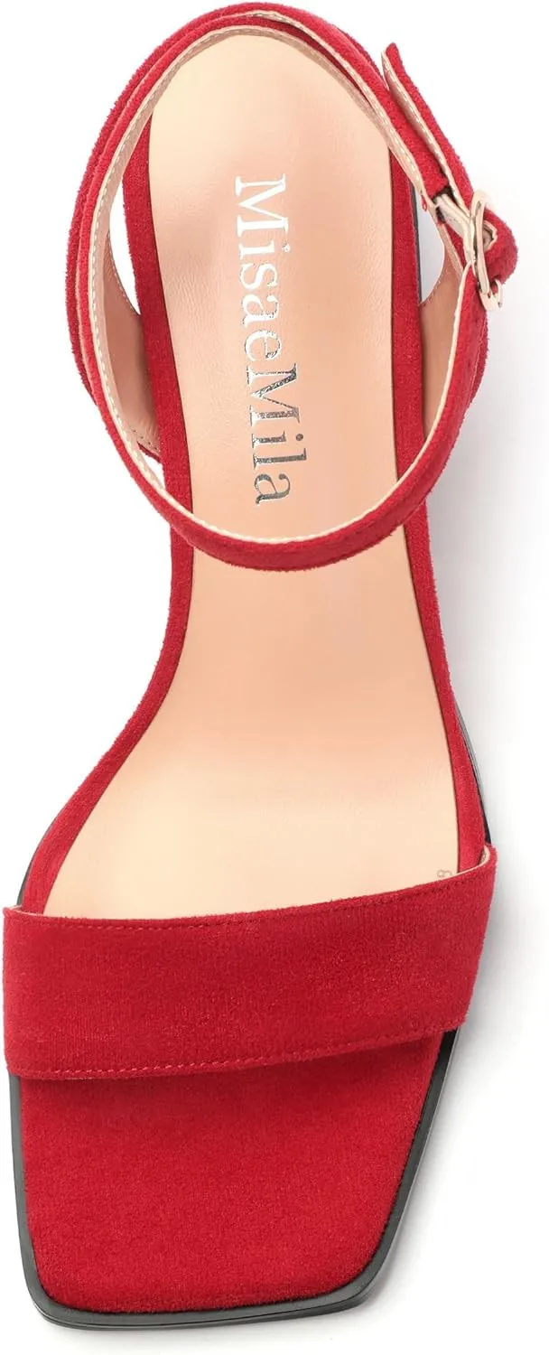 Women's High Chunky Heels Square Toe Block Ankle Strap Dress Comfort Sandals, 2" Heel Height