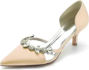 Women's High Heel Bridal Shoes with Crystal Satin Pointed Toe Dress Pumps Slip on Evening Party Wedding Court Shoes