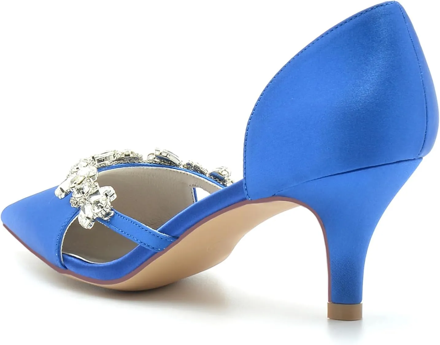 Women's High Heel Bridal Shoes with Crystal Satin Pointed Toe Dress Pumps Slip on Evening Party Wedding Court Shoes