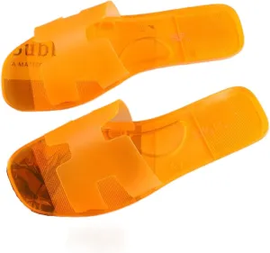 Women's Jelly Flat Sandals Open Toe Trendy Slip on Sandals for Women Slipper Sandals for Summer Outdoor Beach Pool