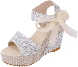 Women's Ladies Platform Wedges Heel Sandals Floral Flower Lace-up Shoes Footwear Girls Size 4 Sandals