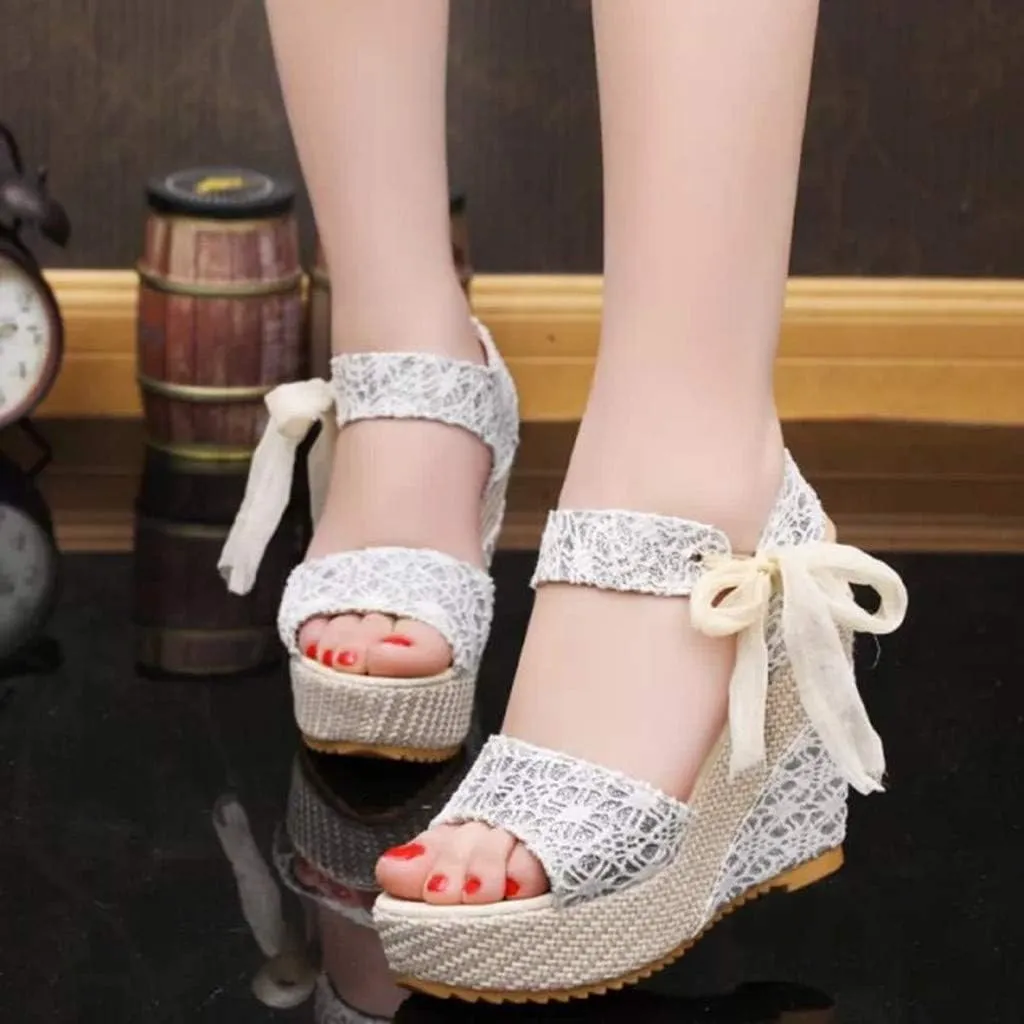 Women's Ladies Platform Wedges Heel Sandals Floral Flower Lace-up Shoes Footwear Girls Size 4 Sandals