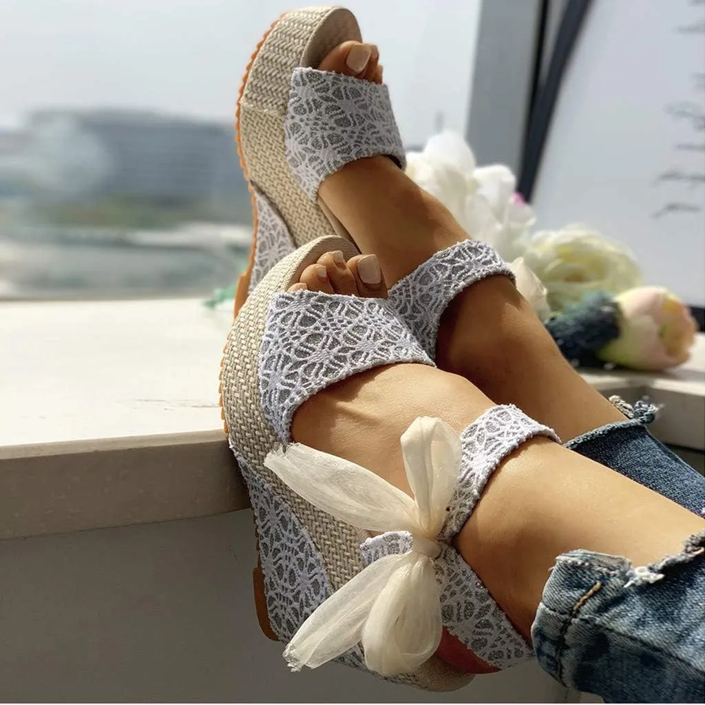 Women's Ladies Platform Wedges Heel Sandals Floral Flower Lace-up Shoes Footwear Girls Size 4 Sandals