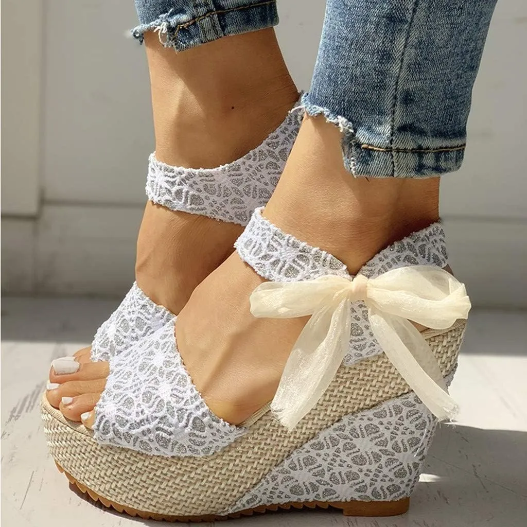 Women's Ladies Platform Wedges Heel Sandals Floral Flower Lace-up Shoes Footwear Girls Size 4 Sandals