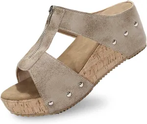Women's Leather Platform Wedge Slippers Temperament Non Slip Beach Slippers Sandals for Women 2025