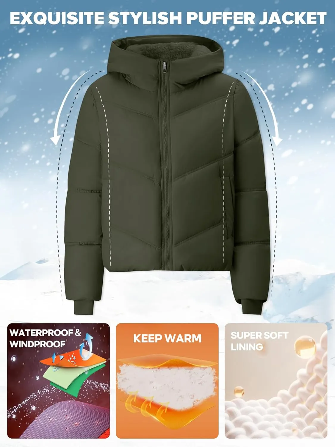 Womens Lightweight Quilted Puffer Jacket with Hood