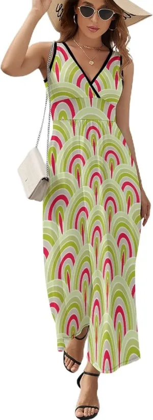 Women's Maxi Long Dress Colorful Snake Skin Scales Casual Sleeveless Summer Beach Dress
