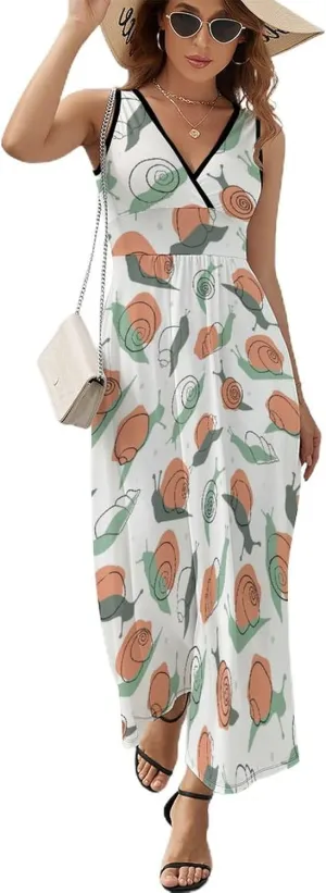 Women's Maxi Long Dress Cute Snail Silhouettes Casual Sleeveless Summer Beach Dress