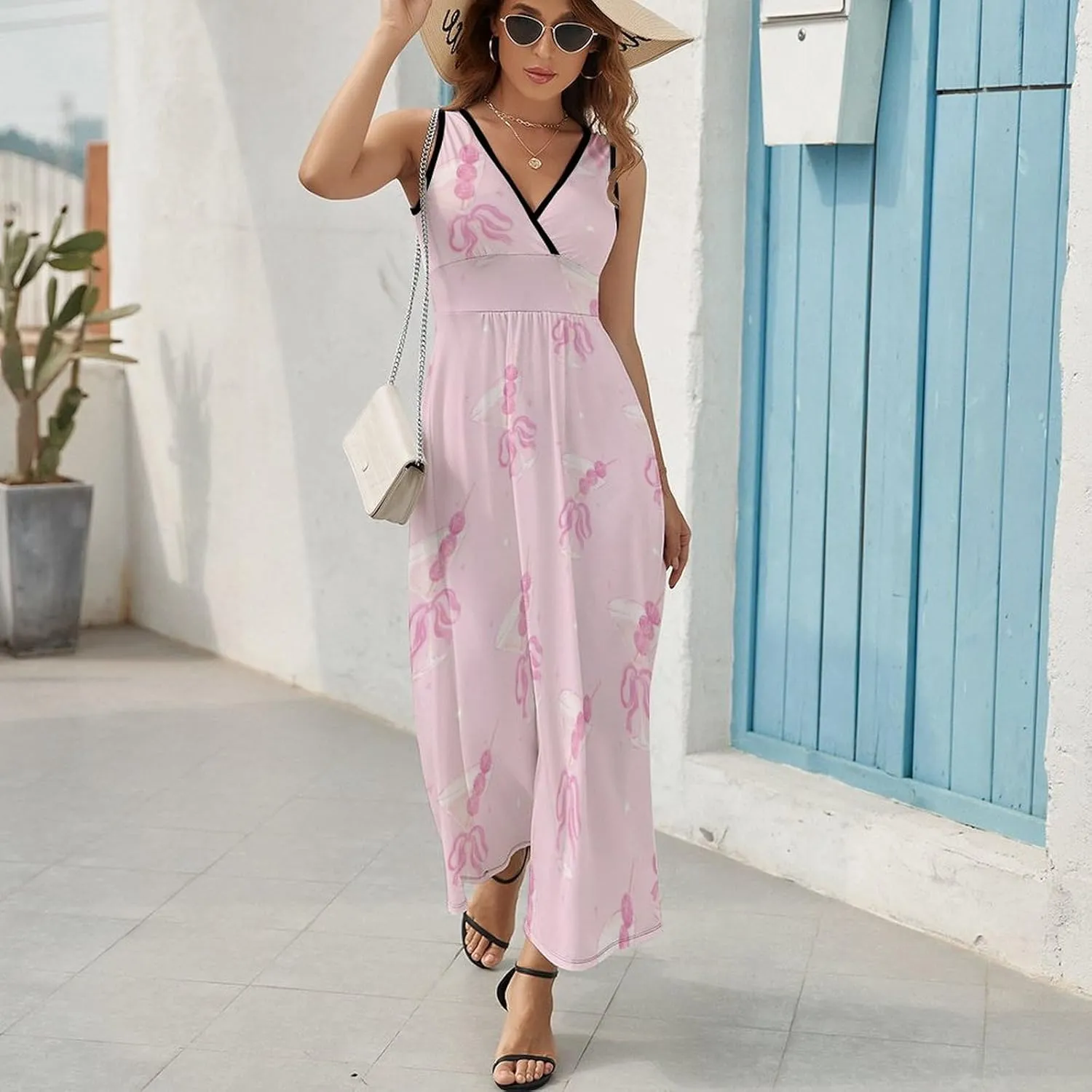 Women's Maxi Long Dress Disco Ball Martini Glass Casual Sleeveless Summer Beach Dress