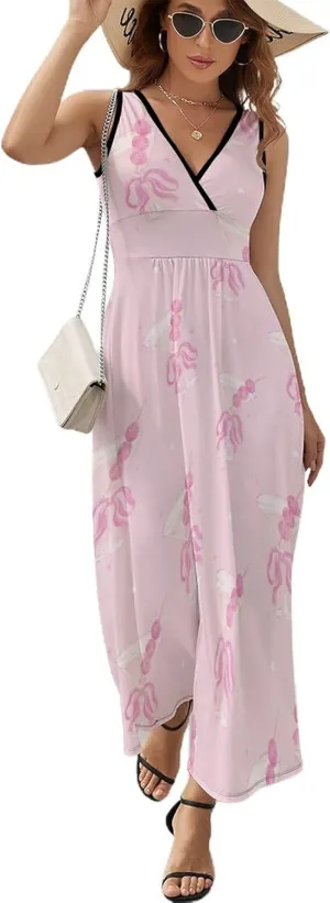 Women's Maxi Long Dress Disco Ball Martini Glass Casual Sleeveless Summer Beach Dress