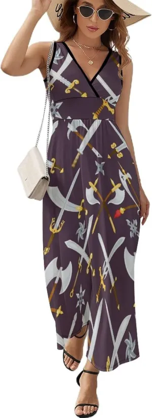 Women's Maxi Long Dress Sword with Knife Casual Sleeveless Summer Beach Dress
