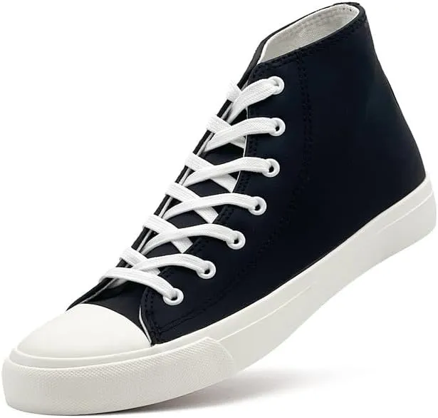 Women’s Men’s High Top Sneakers PU Leather Shoes for Women Men Classic White Black High Top Lace Up Sneakers Casual Walking Shoes