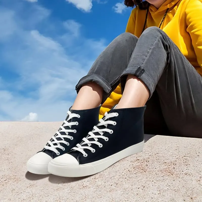 Women’s Men’s High Top Sneakers PU Leather Shoes for Women Men Classic White Black High Top Lace Up Sneakers Casual Walking Shoes