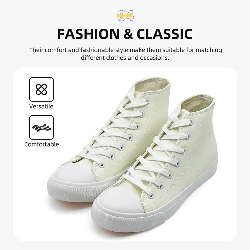 Women’s Men’s High Top Sneakers PU Leather Shoes for Women Men Classic White Black High Top Lace Up Sneakers Casual Walking Shoes