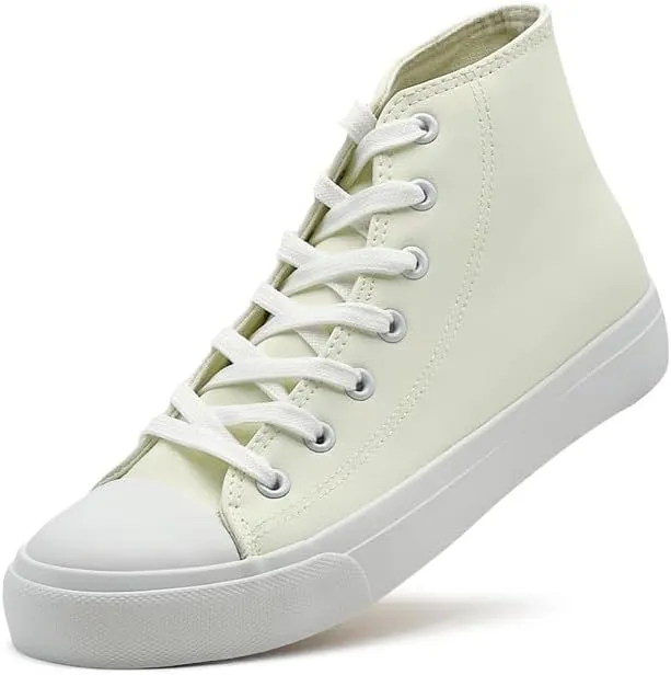 Women’s Men’s High Top Sneakers PU Leather Shoes for Women Men Classic White Black High Top Lace Up Sneakers Casual Walking Shoes