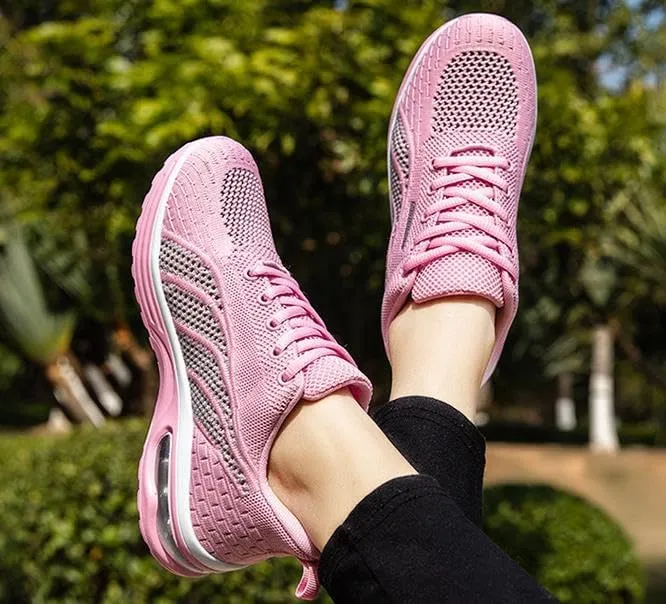 Womens mesh Breathable Running Shoes air Cushion Lightweight Sneakers Lace up Walking Tennis Shoes