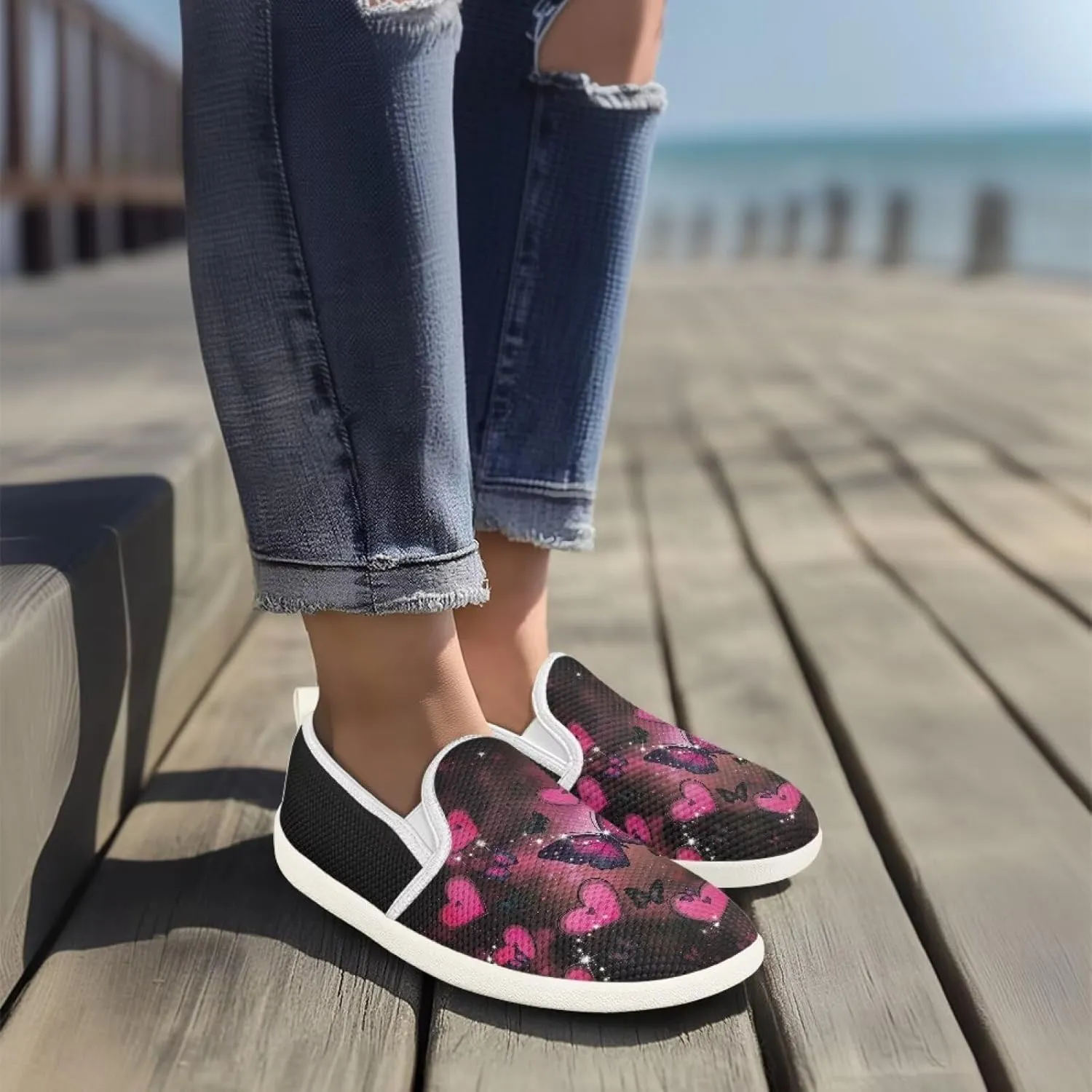 Women's Mesh Flats Shoes Breathable Slip On Casual Travel Walking Shoes Comfortable Non Slip Work Driving Flat Shoes US 6-11