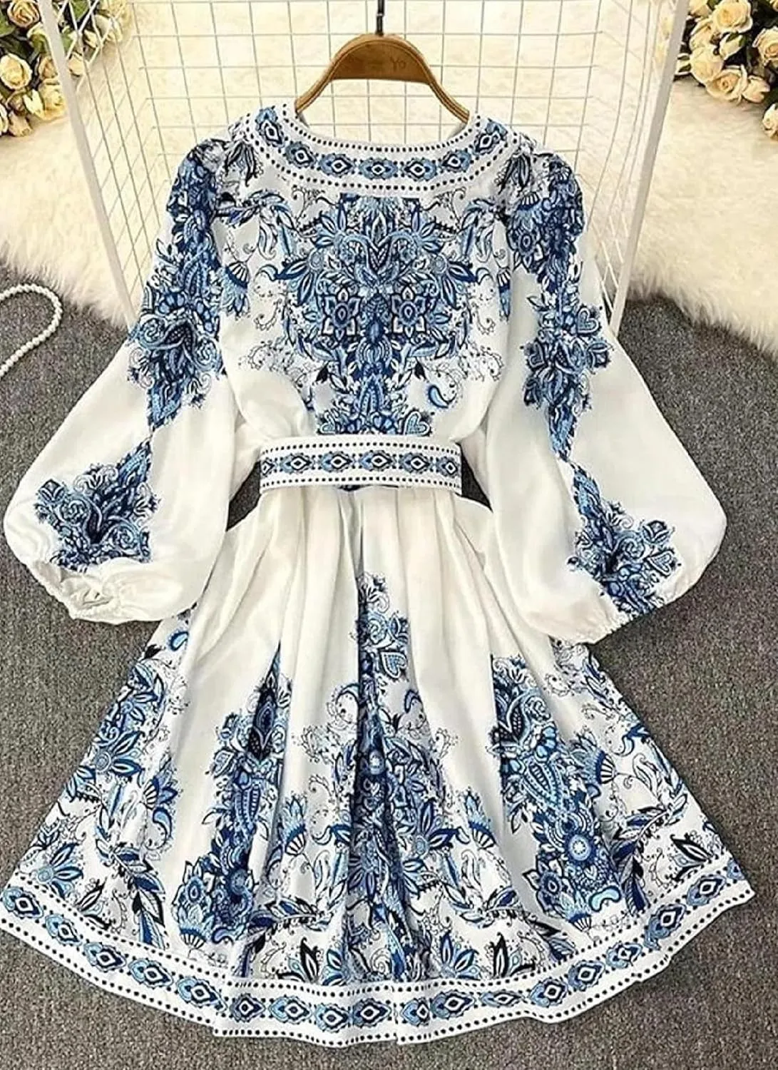 Women's Mini Dresses Boho Casual Spring Breezy Printed V Neck 2025 Long Sleeve A-line Summer Beach Dress