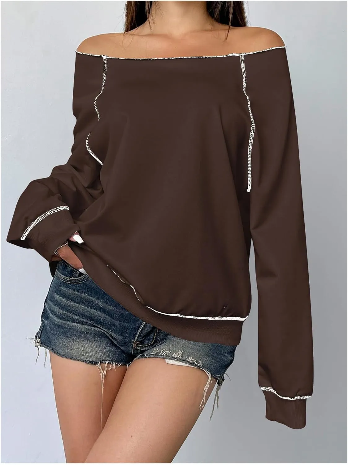 Women's Off The Shoulder Sweatshirts Long Sleeve Pullover Tops Trendy Y2k Fall Tops