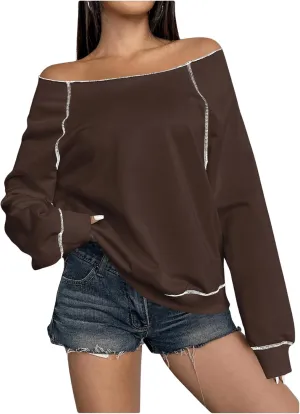 Women's Off The Shoulder Sweatshirts Long Sleeve Pullover Tops Trendy Y2k Fall Tops