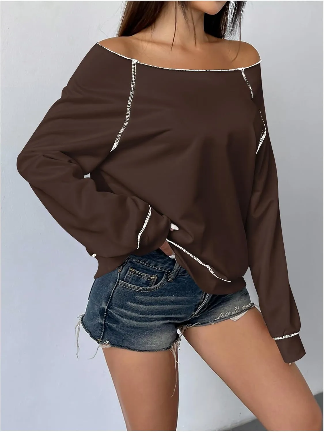 Women's Off The Shoulder Sweatshirts Long Sleeve Pullover Tops Trendy Y2k Fall Tops
