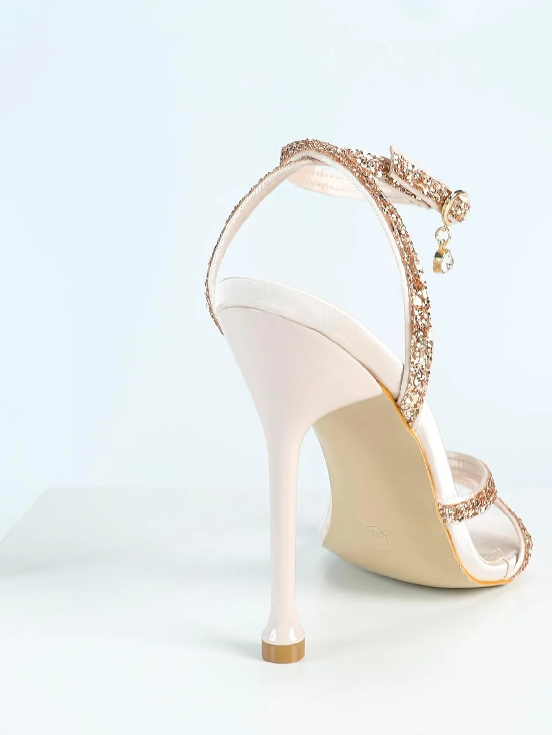 Women's Off-White Satin High-Heel Sandals | Rhinestone Strap Pumps with Pendant Detail | Open-Toe Wedding Banquet Shoes | 2025 Trendy Elegant Dress Heels