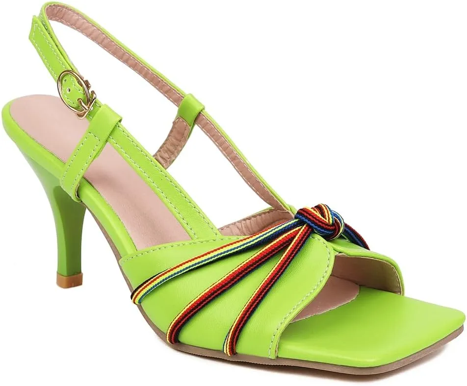 Women's Open Toe Slingback Kitten Heeled Sandals Knot Stilettos High Heels Evening Party Dressy Sandal