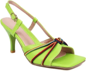 Women's Open Toe Slingback Kitten Heeled Sandals Knot Stilettos High Heels Evening Party Dressy Sandal