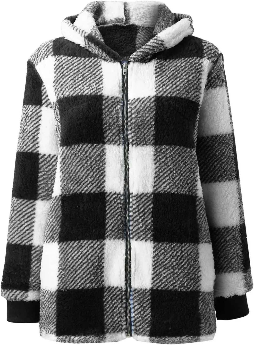 Womens Oversized Sherpa Jacket Fuzzy Fleece Jackets Zip Up Outerwear Teddy Bear Sweater Coats with Hood
