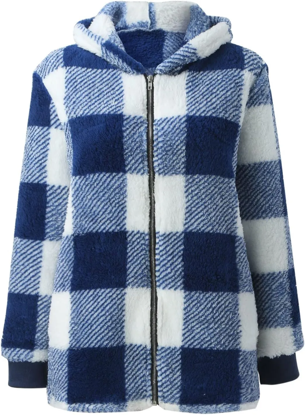 Womens Oversized Sherpa Jacket Fuzzy Fleece Jackets Zip Up Outerwear Teddy Bear Sweater Coats with Hood