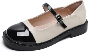 Women's Patent Leather Classic Mary Jane Flats,Dressy Round Toe Ballet Flats with Strap,Fashion Color Blocks Soft Work Dress Flats
