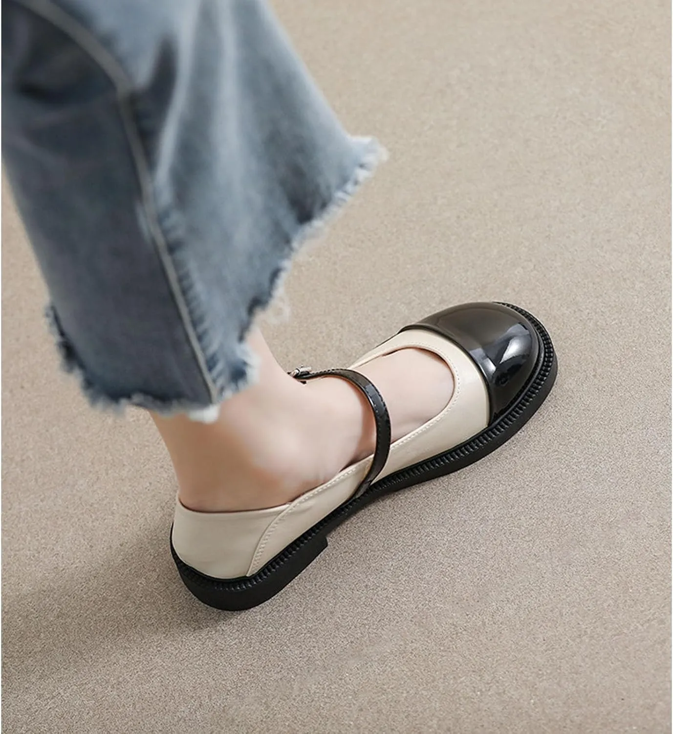 Women's Patent Leather Classic Mary Jane Flats,Dressy Round Toe Ballet Flats with Strap,Fashion Color Blocks Soft Work Dress Flats